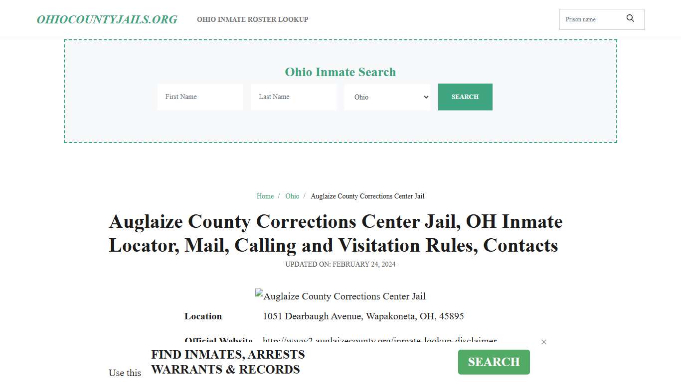 Auglaize County Corrections Center Jail, OH: Inmate Search Options, Visitations, Contacts