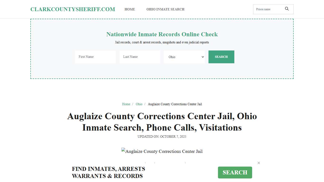 Auglaize County Corrections Center Jail, Ohio Inmate Search, Visitations